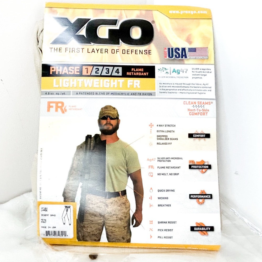 XGO Lightweight FR Flame Retardant Men's Large Phase 1 Base Pant Desert SandNWT